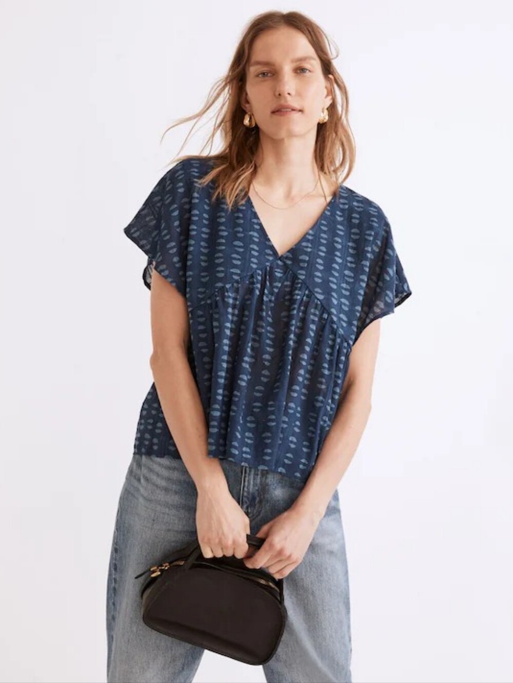 Madewell Shirred Top in Indigo Blockprint